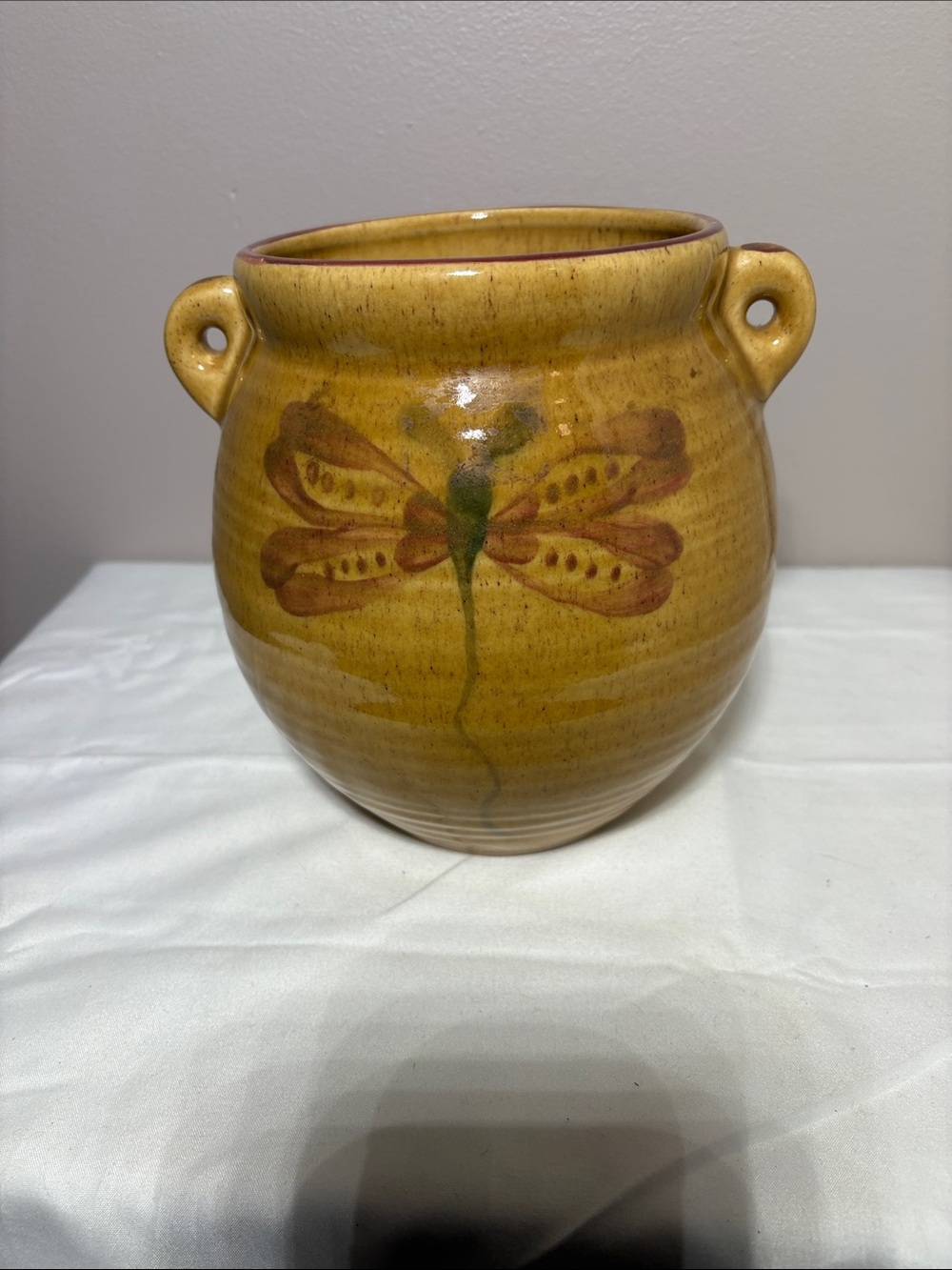Vintage ROYAL HAEGER Lava Etruscan Art Vase yellow 8” 2004